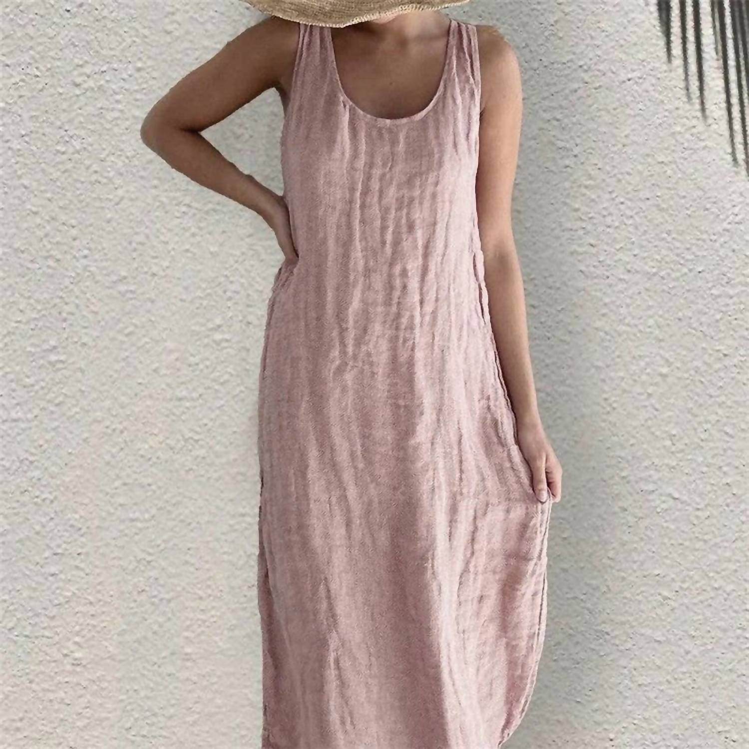 Sheer Trend - Women's Sleeveless Round Neck Casual Loose Solid Color Dress - Rack Hunt