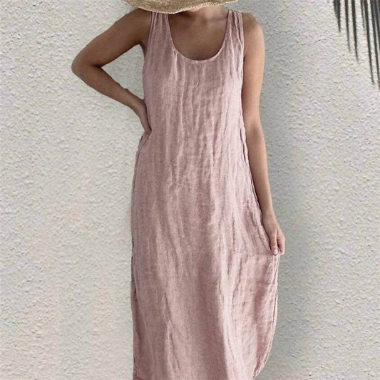 Sheer Trend - Women's Sleeveless Round Neck Casual Loose Solid Color Dress - Rack Hunt