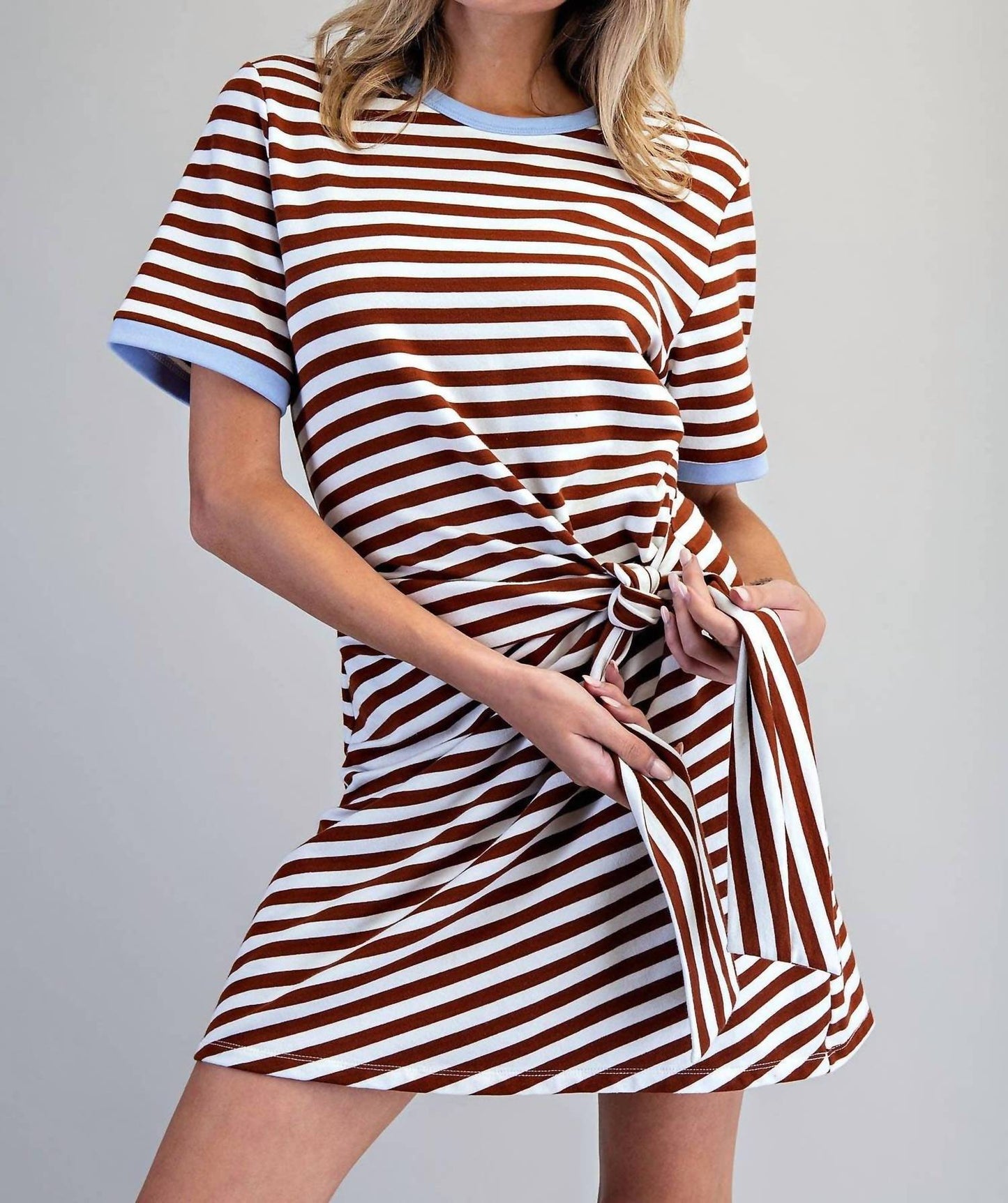 Striped Waist Tie Mini Dress