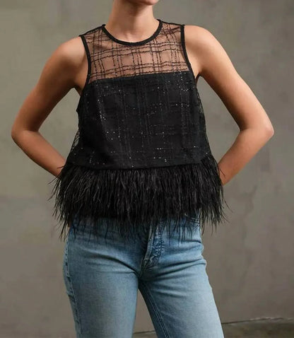 Madison - Women's Luxe Grid Feather Top - Rack Hunt