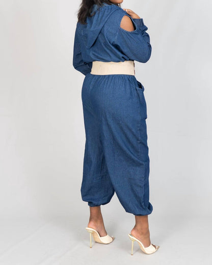 Hooded Denim Jumpsuit