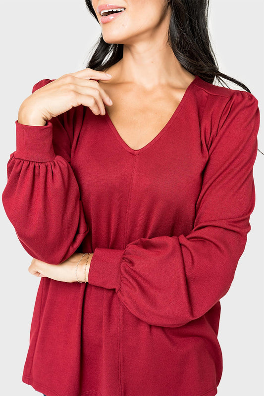 V-neck Blouson Sleeve Sweater