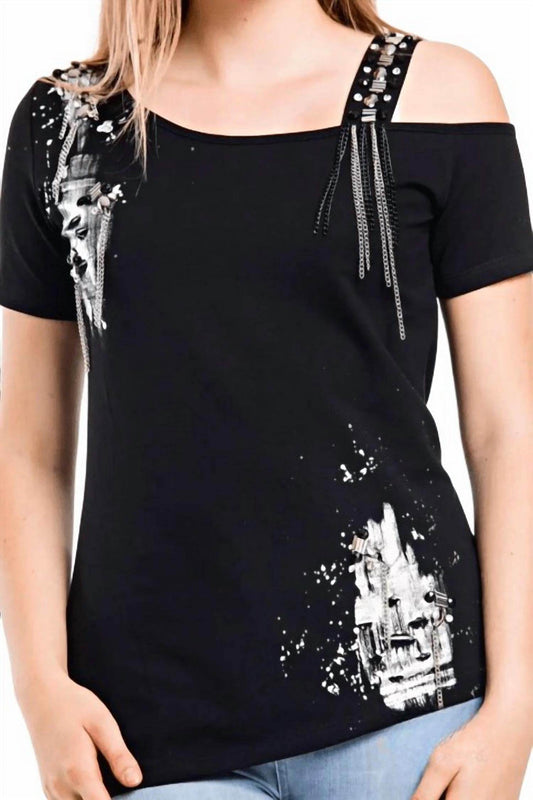 OLYSS - Tania One-Shoulder Studded Tee - Rack Hunt -