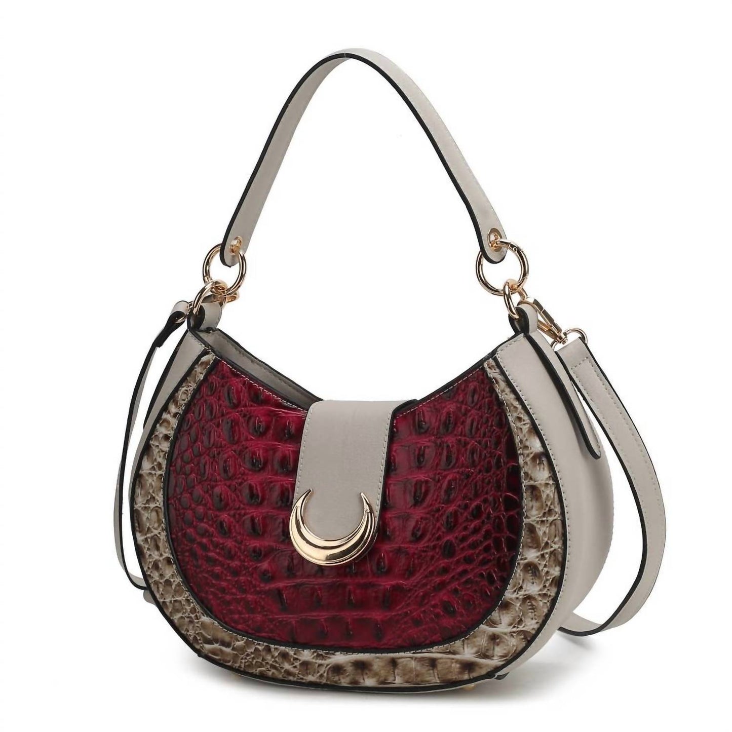Women's Jain Half Moon Croc-embossed Shoulder Bag