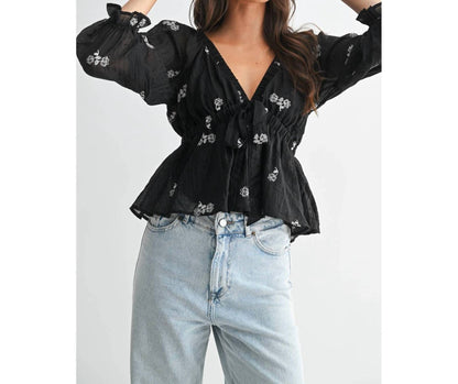 Raina Embroidered Tie Detail Blouse
