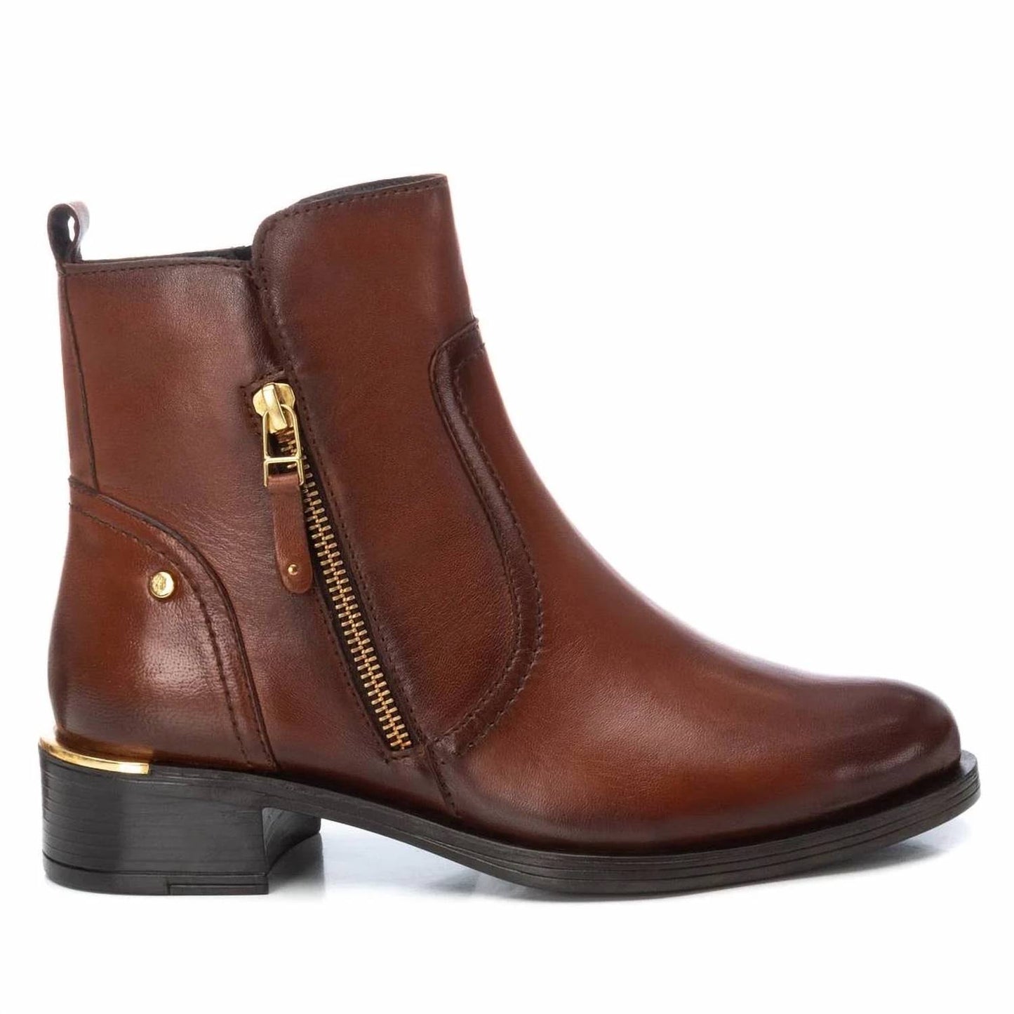Women's Leather Block Heel Ankle Booties