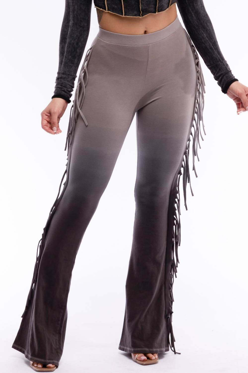 K TOO - Women's Dip Wash Fringe Flared Pants - Rack Hunt -