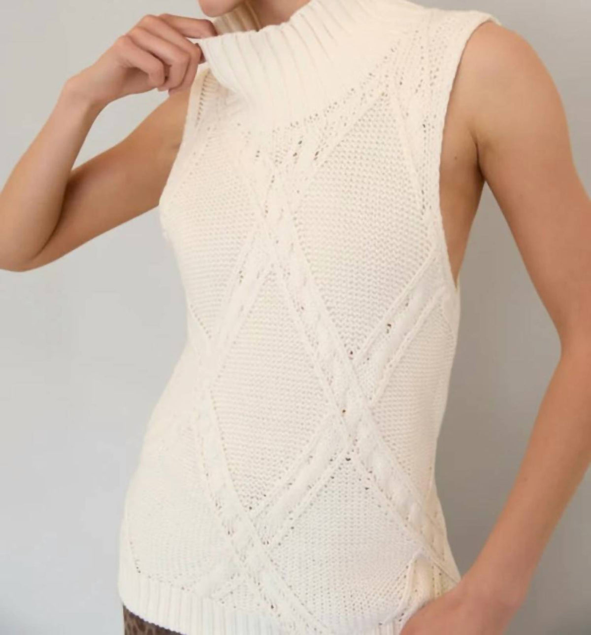 Christy Mock Neck Sleeveless Cable Sweater