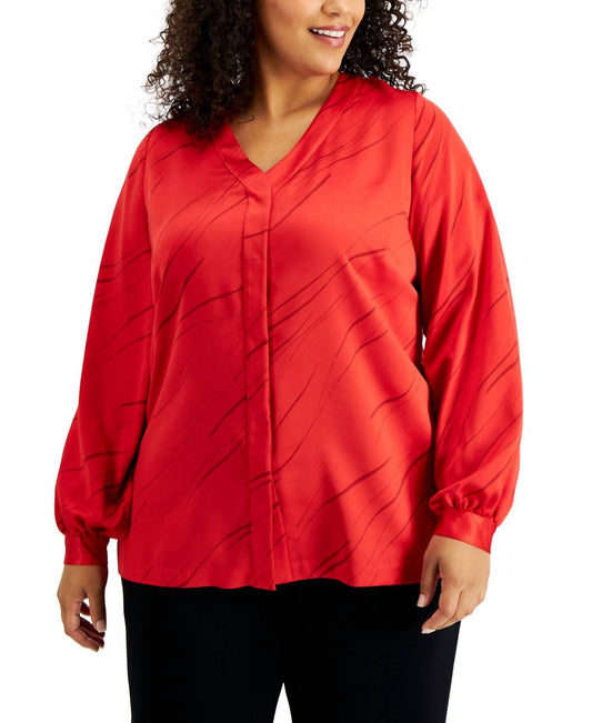 Printed Button-front Blouse - Plus