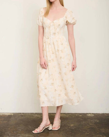 Floral Sweetheart Puff Sleeve Corset Midi Dress