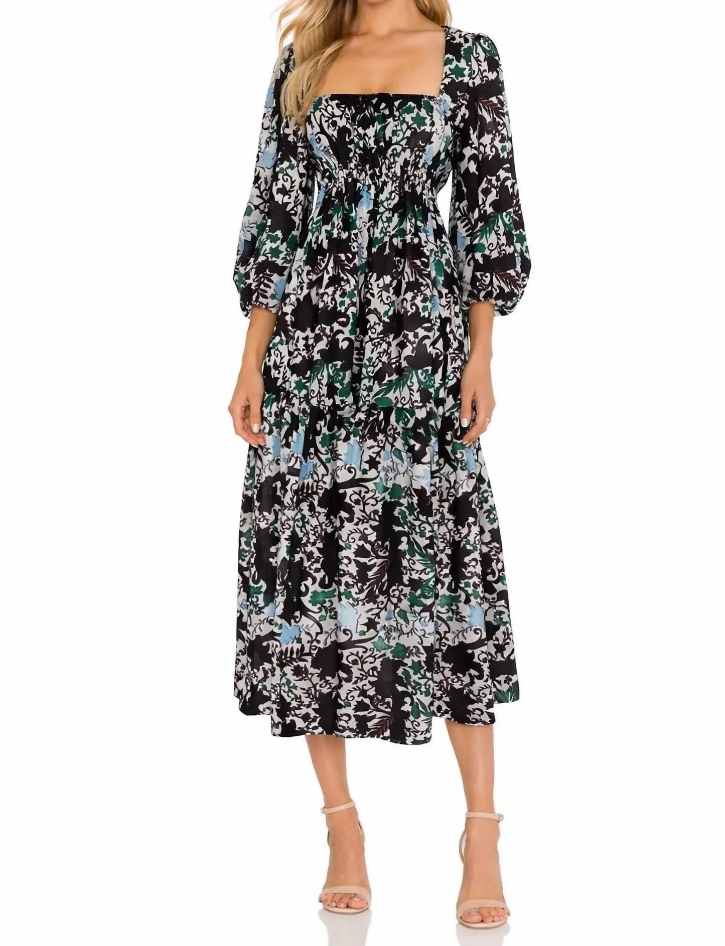 DELFI COLLECTIVE - Abstract Floral Puff Sleeve Midi Dress - Rack Hunt
