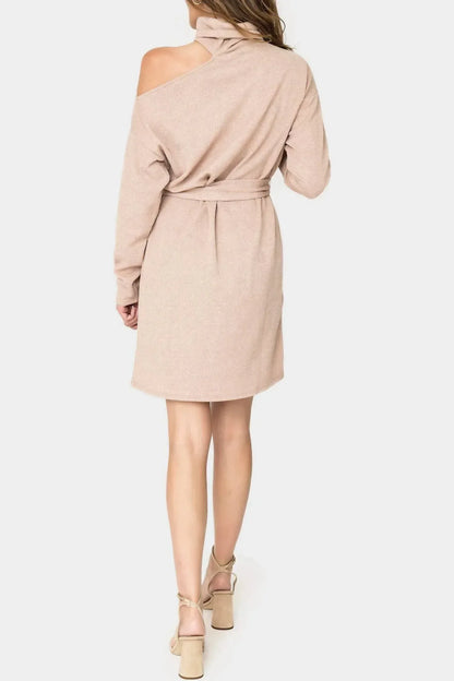 Gibsonlook - Mock Neck Ribbed One Shoulder Cut Out Knit Dress - Rack Hunt