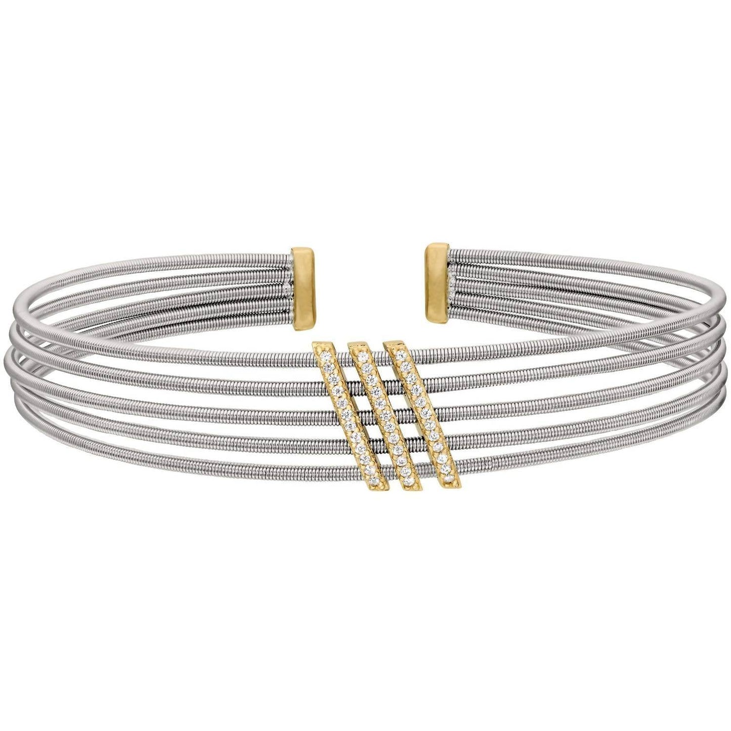 Bella Cavo - Rhodium Sterling Multi Cable Cuff With Three Diagonal Bars - Rack Hunt -