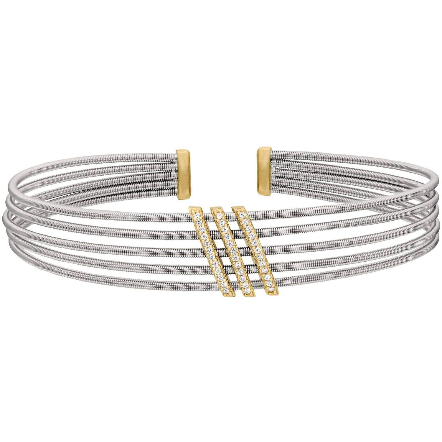 Bella Cavo - Rhodium Sterling Multi Cable Cuff With Three Diagonal Bars - Rack Hunt -