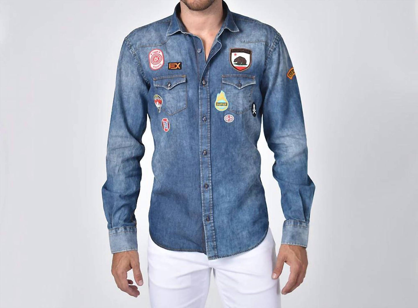 Denim California Patch Button Down Shirt