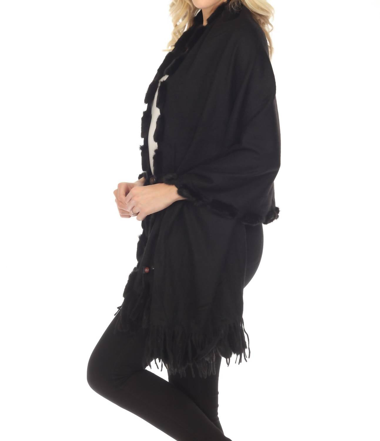 Mink Trim And Fringe Wrap Shawl