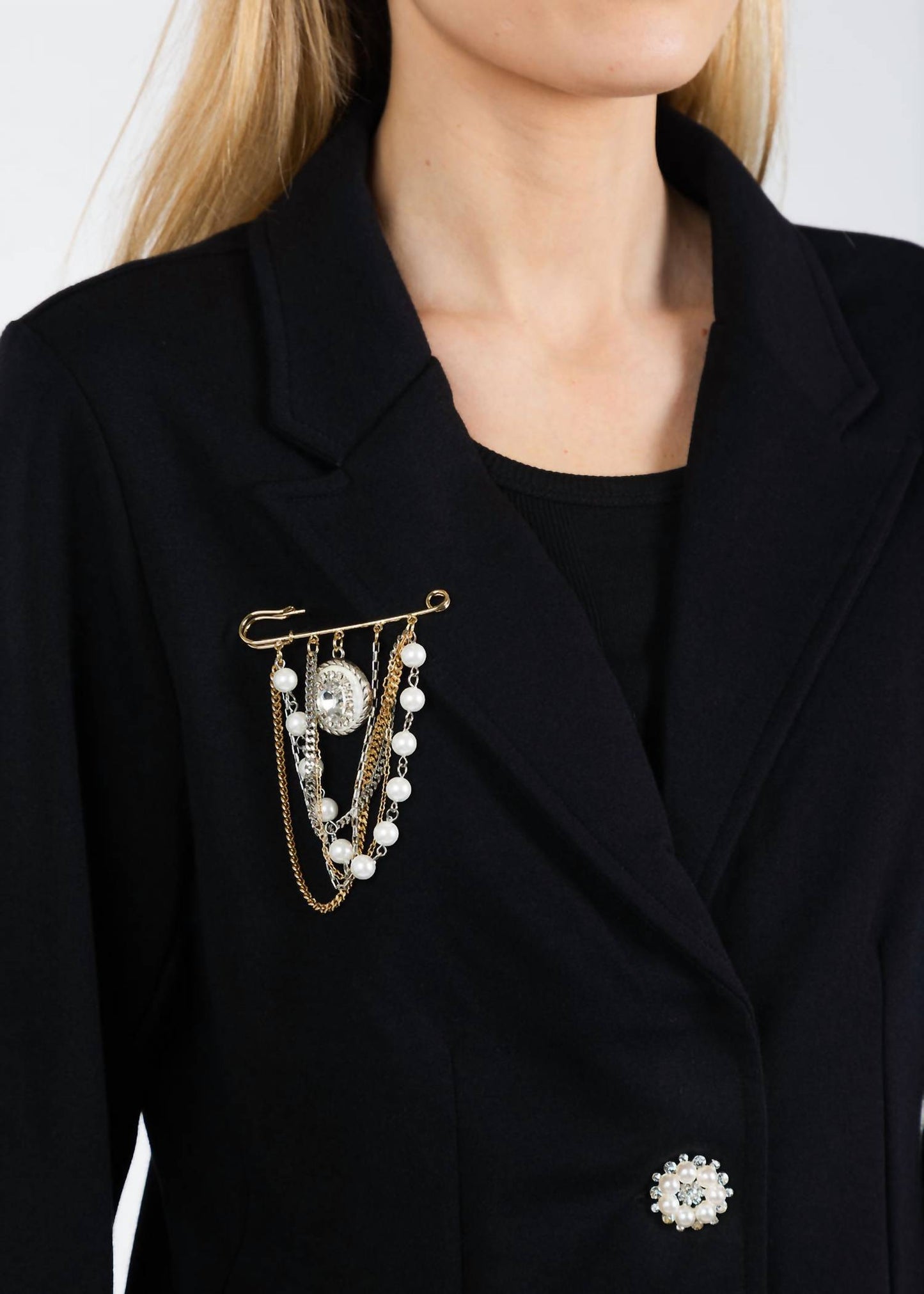 Crop Jacket With Pearl & Brooch