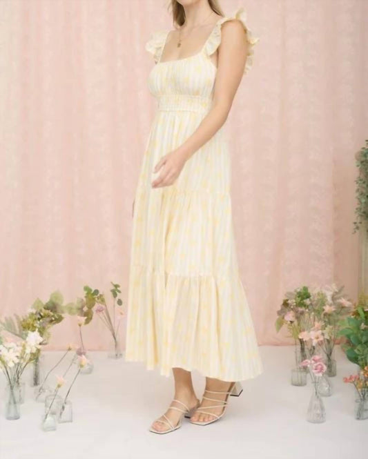 Stripe Floral Flounce Strap Tiered Midi Dress