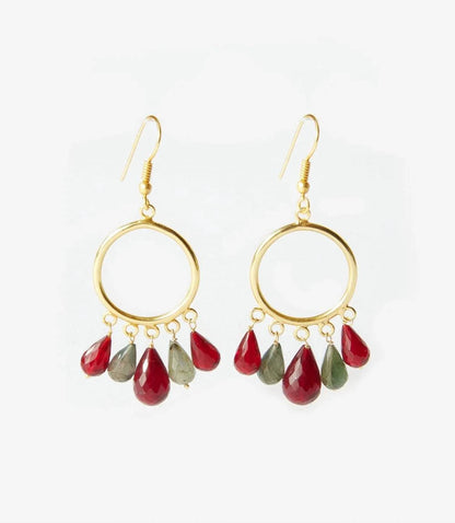 Women's Dangling Gemstone Hoop Earrings