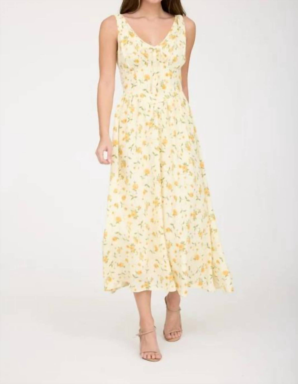 Floral V-neck Sleeveless Corset Midi Dress