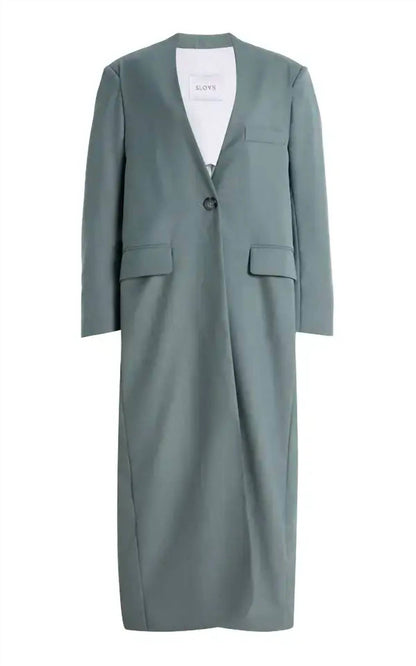 Summer Wool Long Collarless Coat