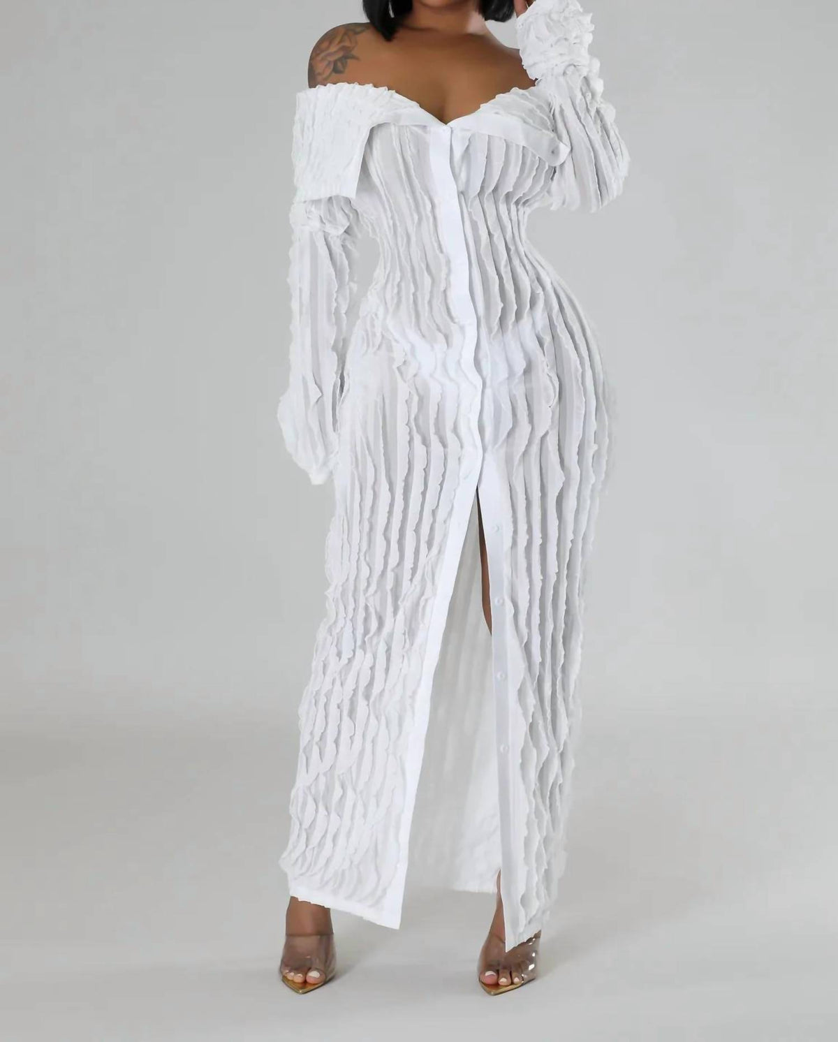 Kaia Sheer Ruffle Midi Dress
