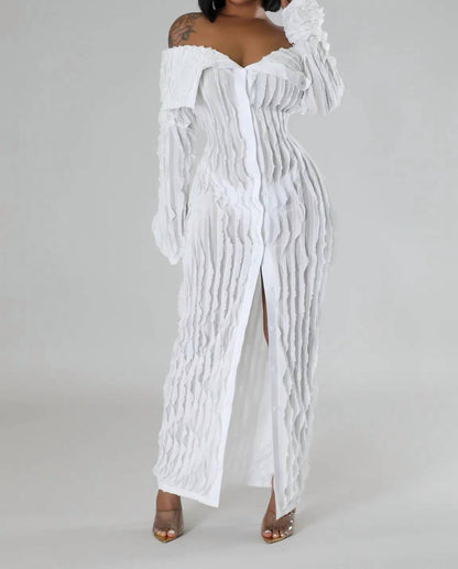 Kaia Sheer Ruffle Midi Dress