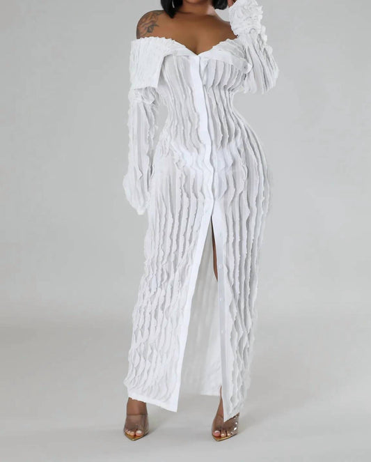 Kaia Sheer Ruffle Midi Dress