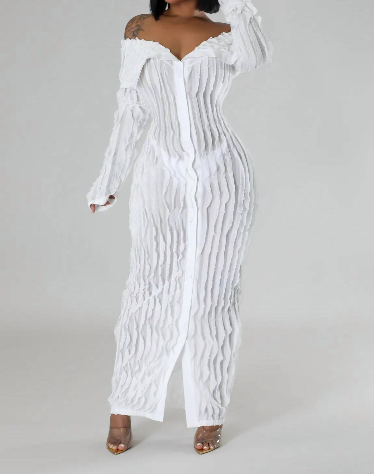 Kaia Sheer Ruffle Midi Dress