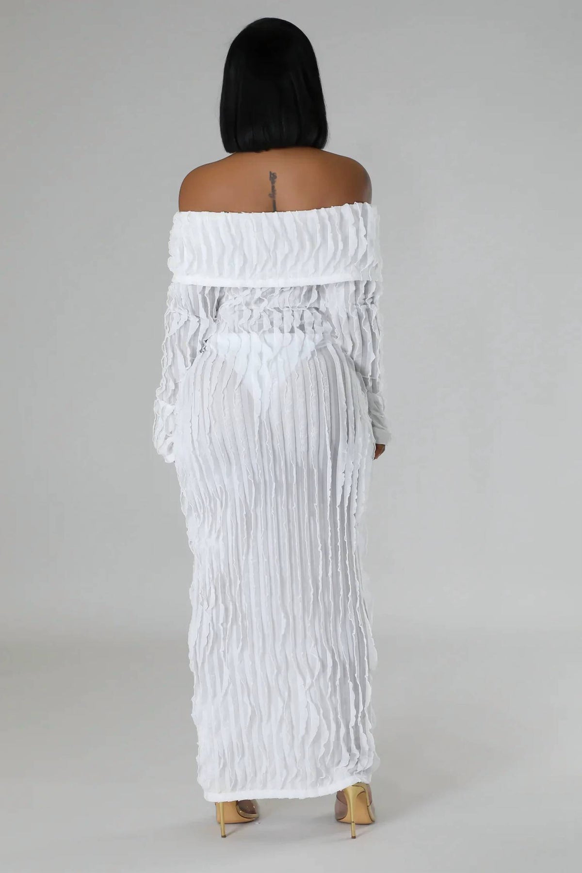 Kaia Sheer Ruffle Midi Dress