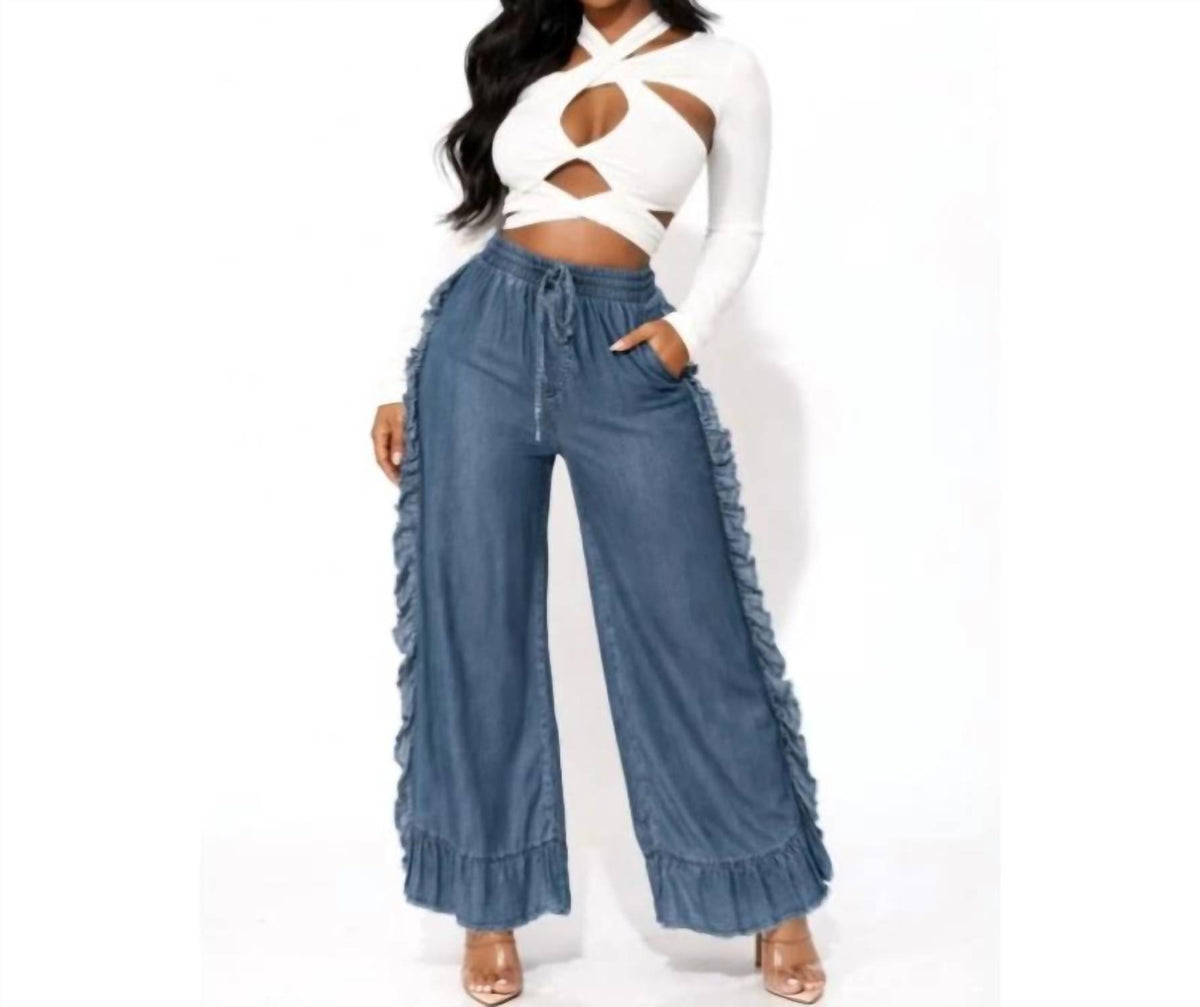 Ruffle Me Wide Leg Denim Pants