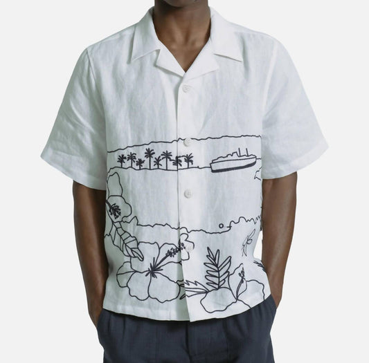 Far Afield Men's Veloso Landscape Short Sleeve Shirt in White - view 2