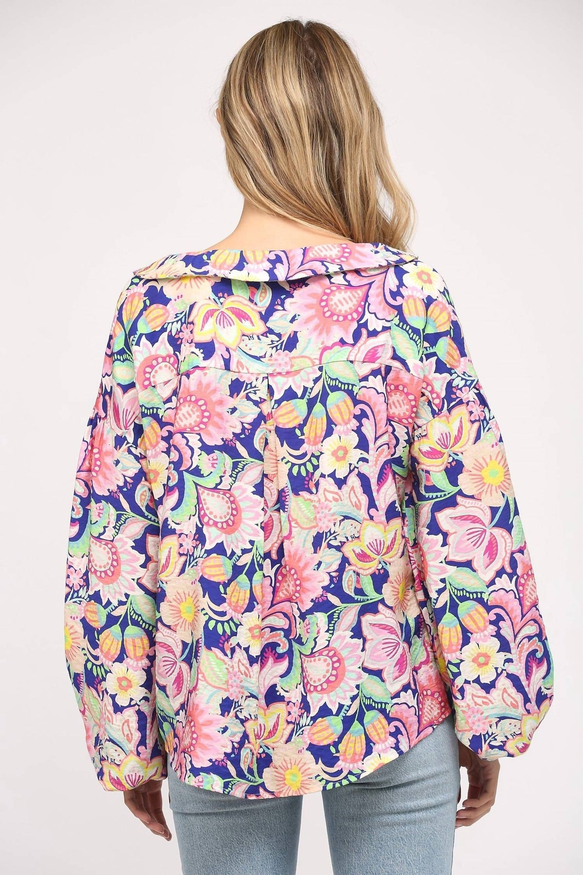 Flower Print Split Neck Blouse