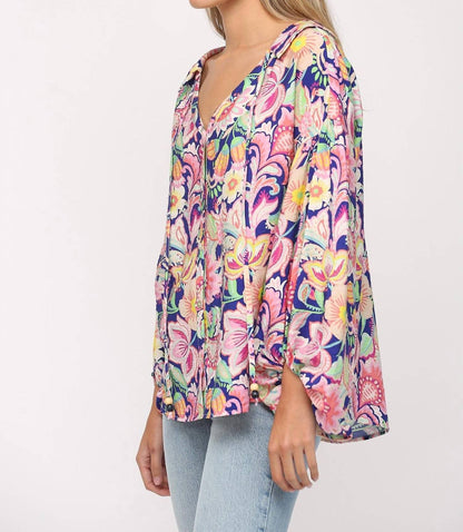 Flower Print Split Neck Blouse