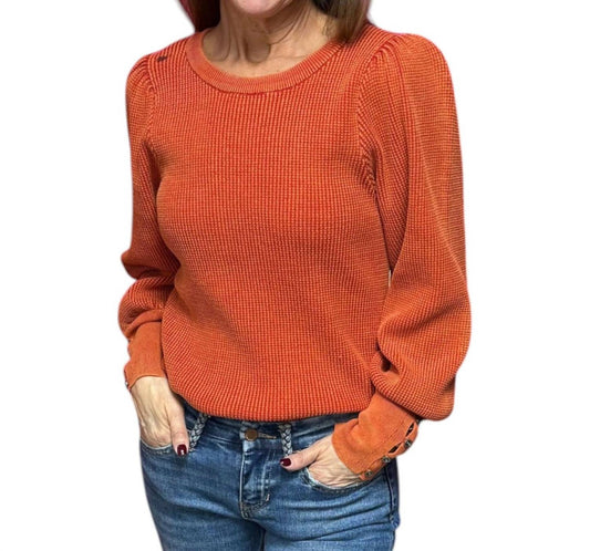 Kiki Waffle Knit Puff Sleeve Sweater