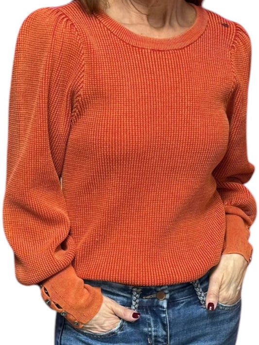 Kiki Waffle Knit Puff Sleeve Sweater