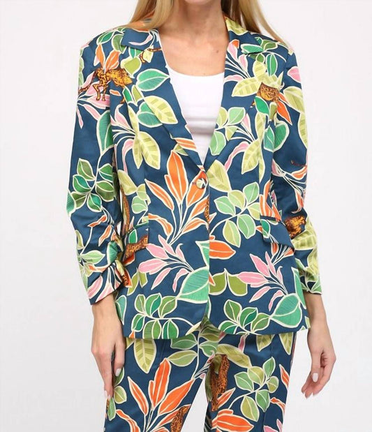 Tropical Print Satin Blazer