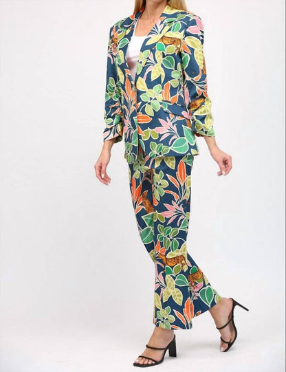 Tropical Print Satin Blazer