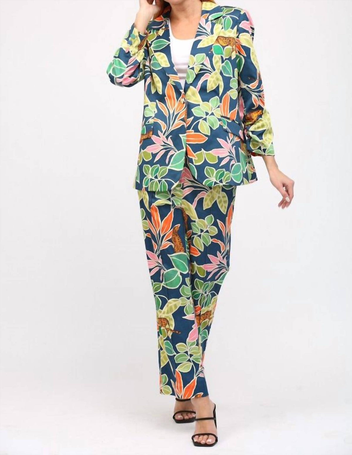 Tropical Print Satin Blazer