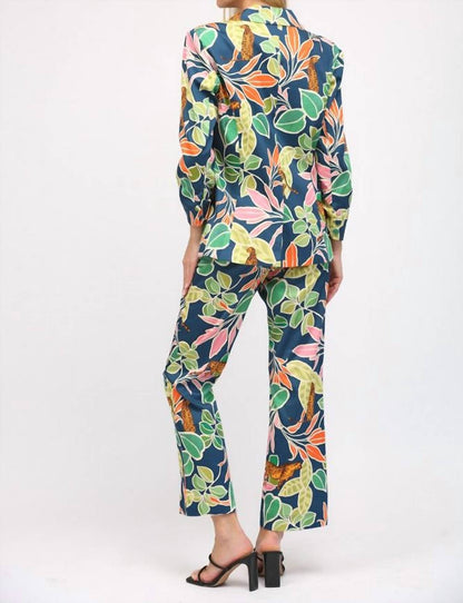 Tropical Print Satin Blazer