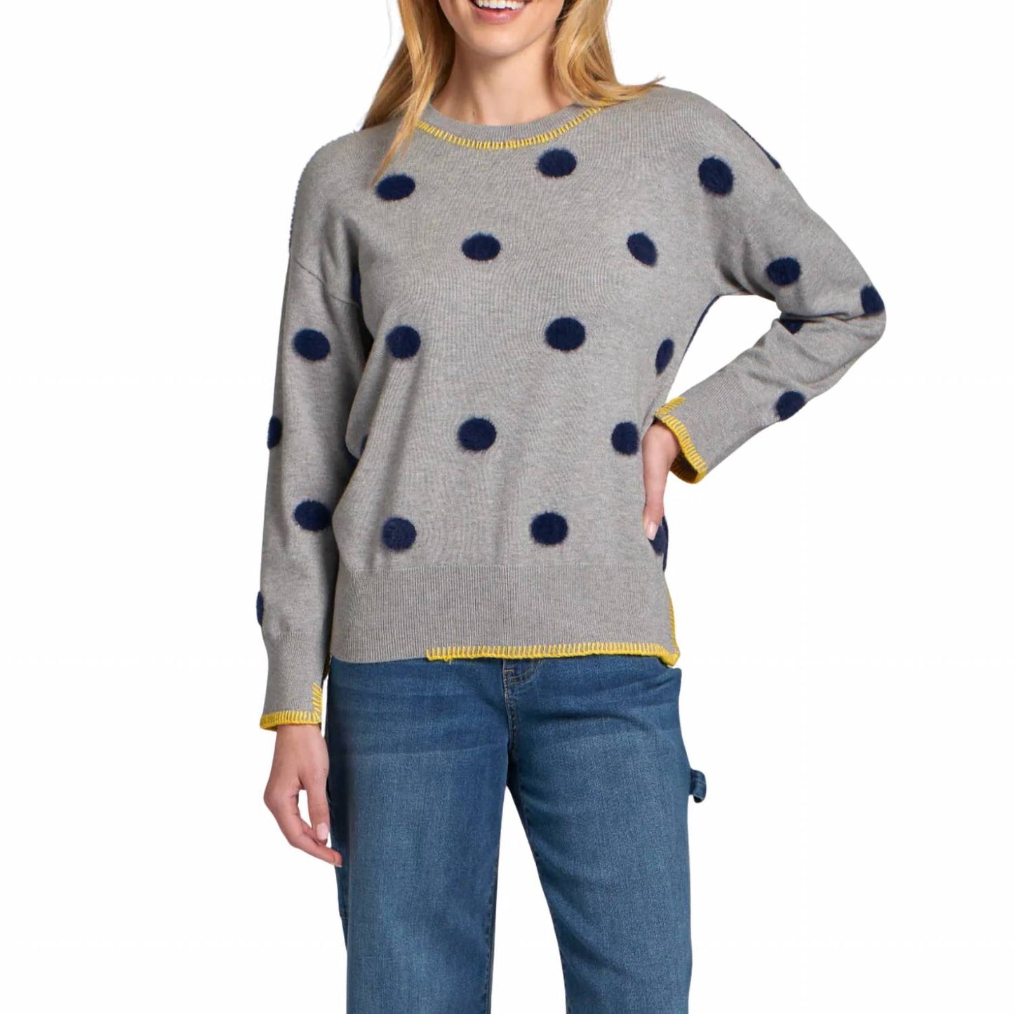 Polka Dot Sweater With Contrast Stitching