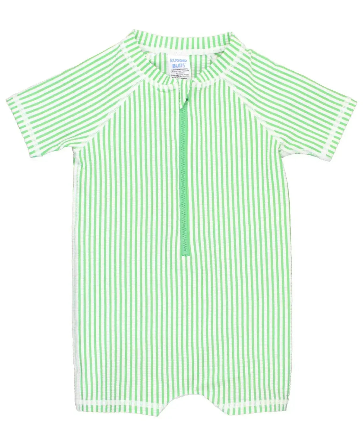 Rugged Butts - Baby Boys Seersucker Short Sleeve One Piece Rash Guard Swimsuit - Rack Hunt
