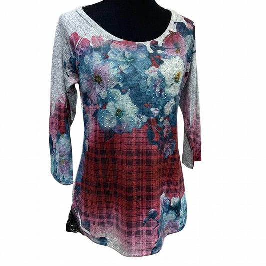 Women's Plaid Floral Lace Back Blouse