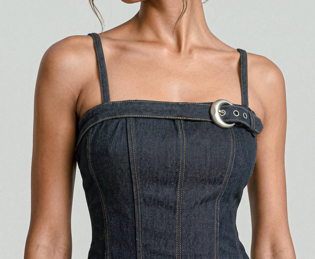 Denim Buckle Midi Dress