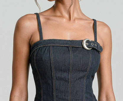 Denim Buckle Midi Dress