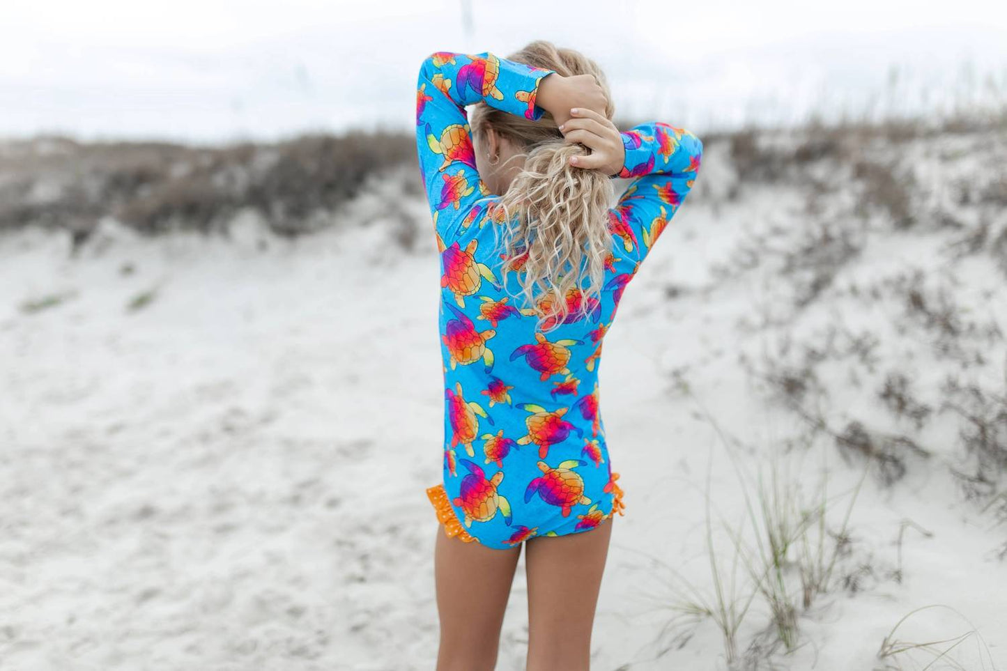 Kid's Rainbow Turtle Zip Rash Guard One Piece Swimsuit
