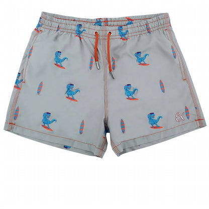 Surfing T-rex Print Swim Trunks