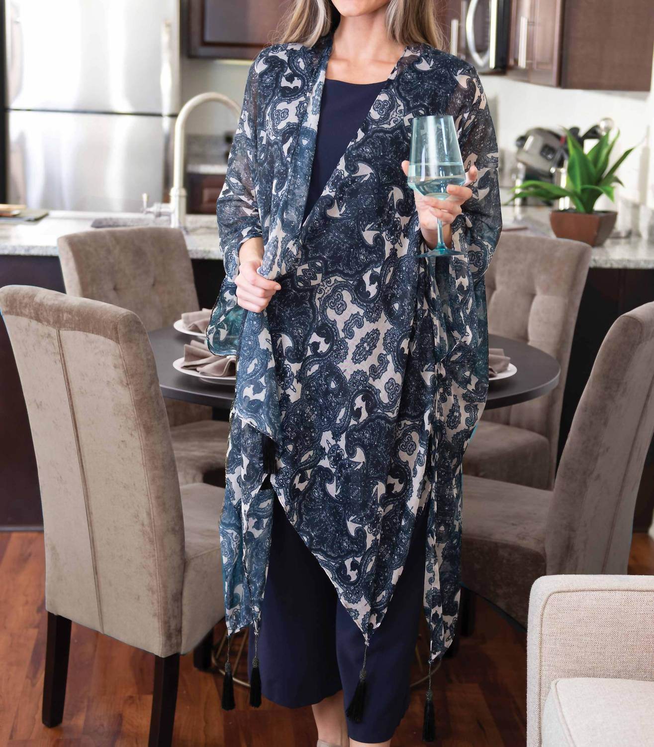 Amanda Blu - Printed Tasseled Ruana Wrap Kimono Floral - Rack Hunt -