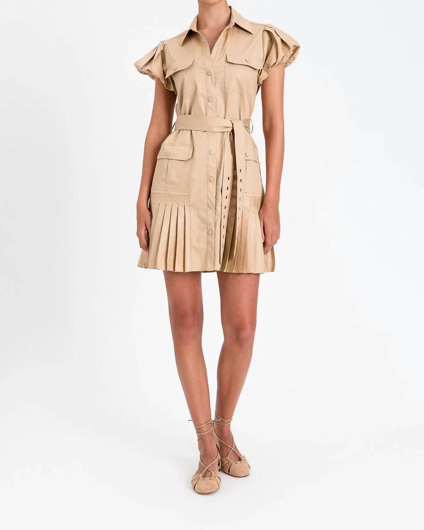 Pleated Safari Shirt Dress