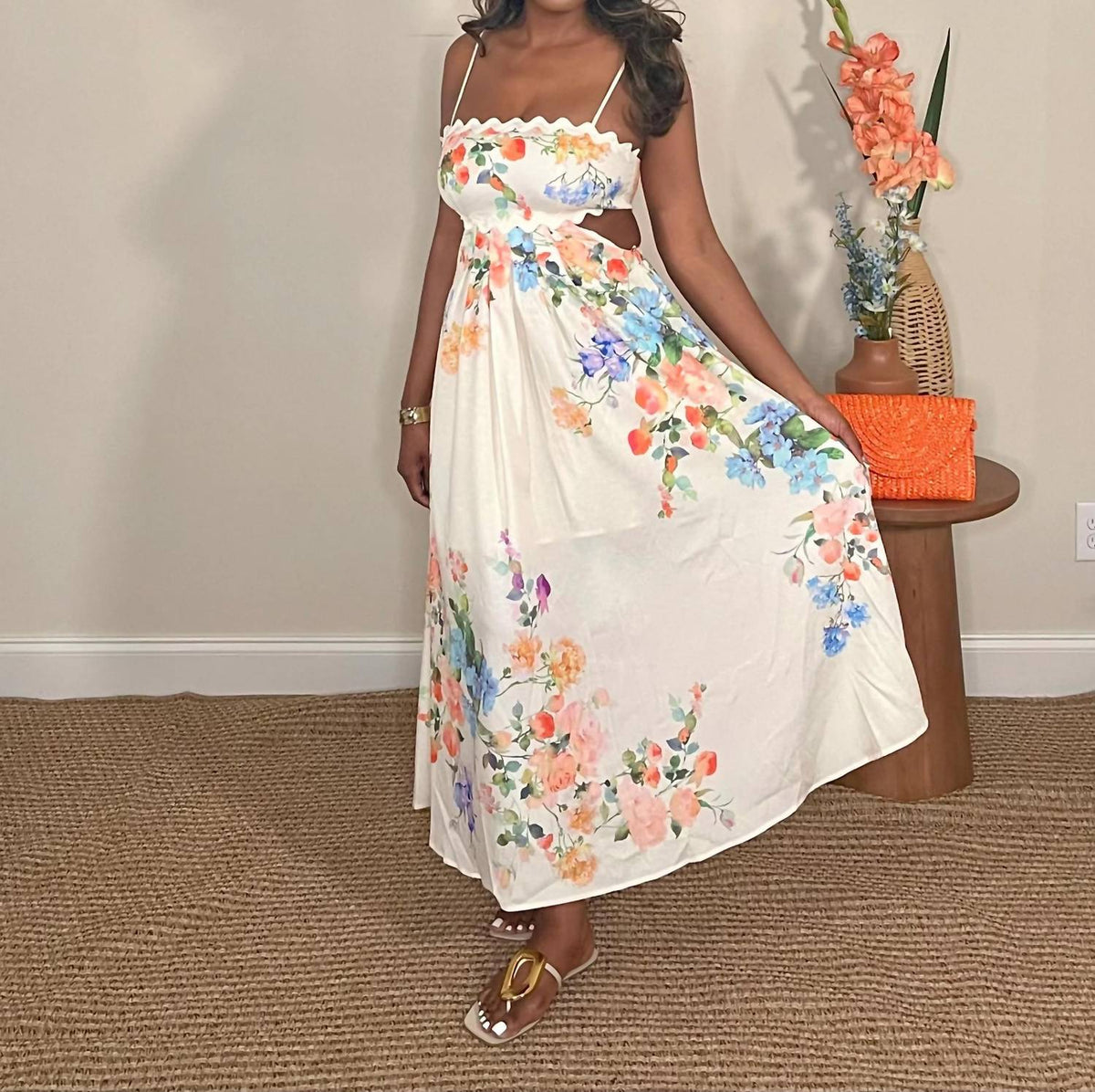 Botanical Bliss Floral Print Midi Dress